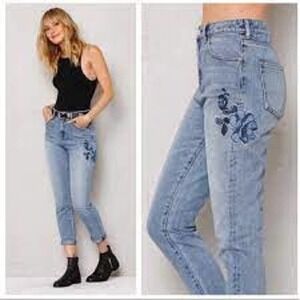 pacsun size 26 garden blue floral mom jeans high rise ankle crop straight leg